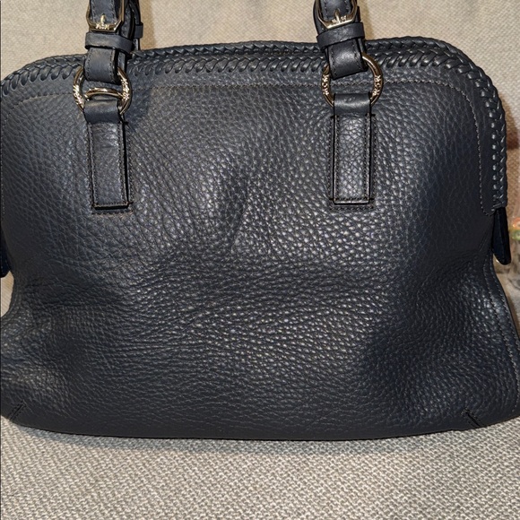 MCM Navy Leather Satchel with Silver Accents - Picture 5 of 14